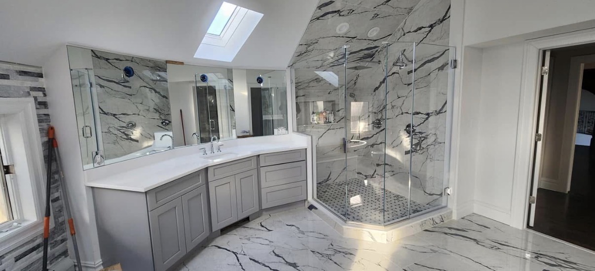 Marble Bath with Glass Shower